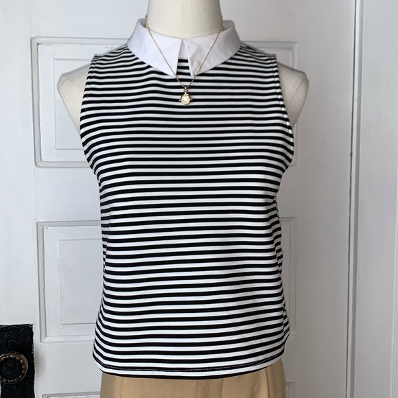 Zara Tops - ZARA STRIPED SLEEVELESS COLLARED SHIRT